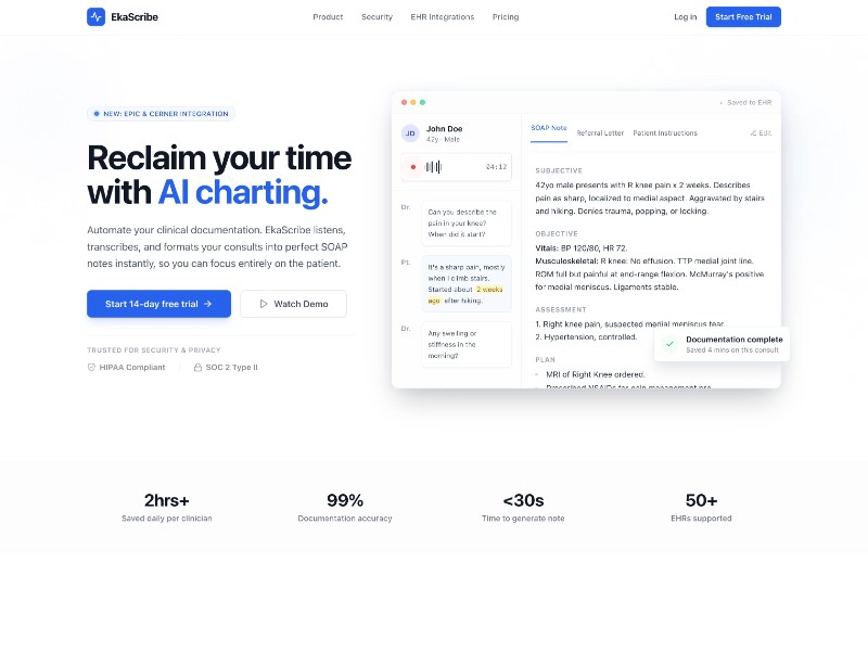 Preview for Clinical AI Scribe Landing Page Template