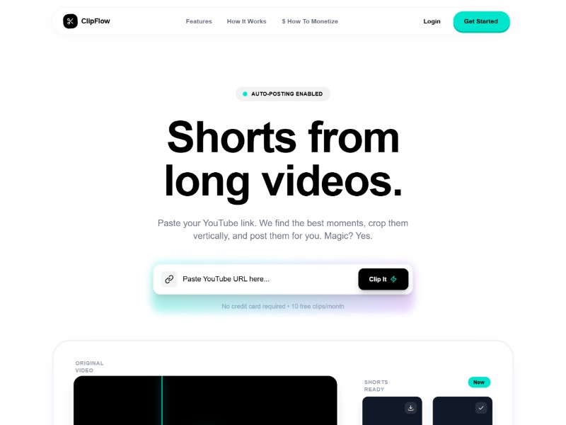 Preview for ClipFlow Video Shorts Landing Page Template