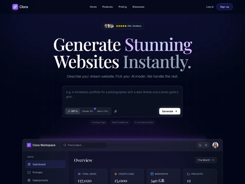 Preview for AI Website Builder Landing Page Template