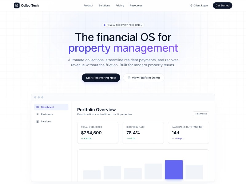 Preview for CollectTech Property Management SaaS Landing Page Template