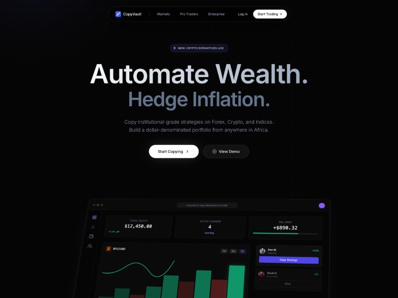 Preview for CopyVault Trading Automation Landing Page Template