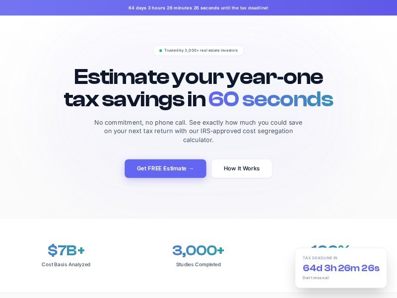 Preview for Cost Segregation Tax Savings Landing Page Template