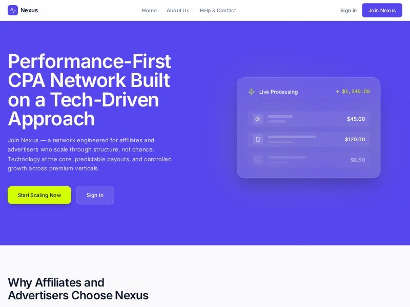 Preview for Futuristic CPA Network Landing Page Template