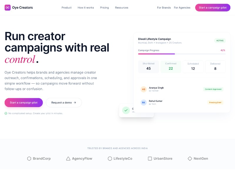 Preview for Creator Marketing Landing Page Template