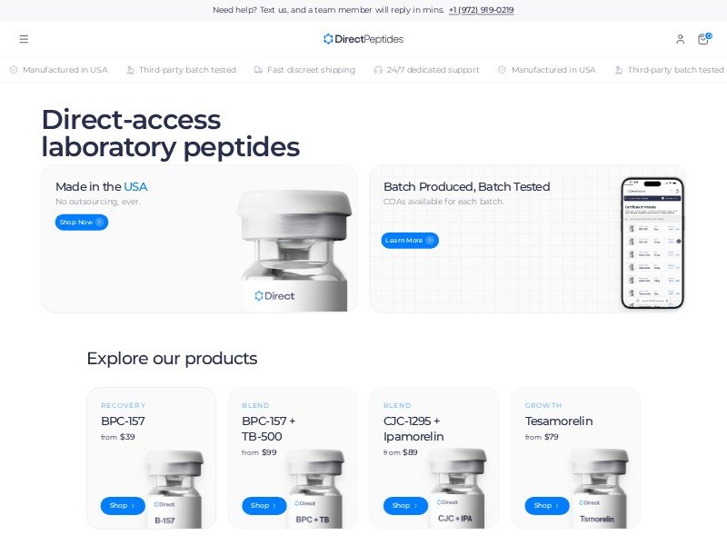 Preview for Research Peptide E-commerce Landing Page Template