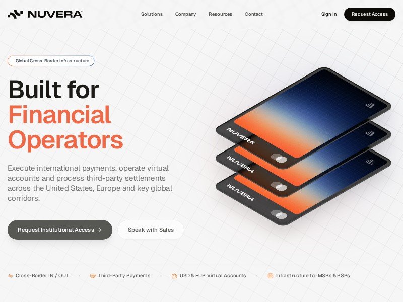 Preview for Nuvera Cross-Border Fintech Landing Page Template