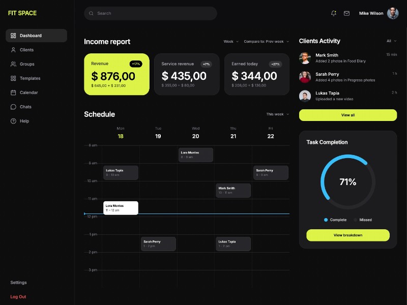 Preview for Fitness Coach Dashboard UI Template