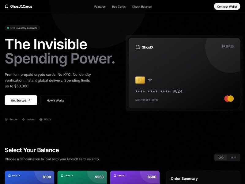 Preview for GhostX Anonymous Crypto Card Landing Page Template