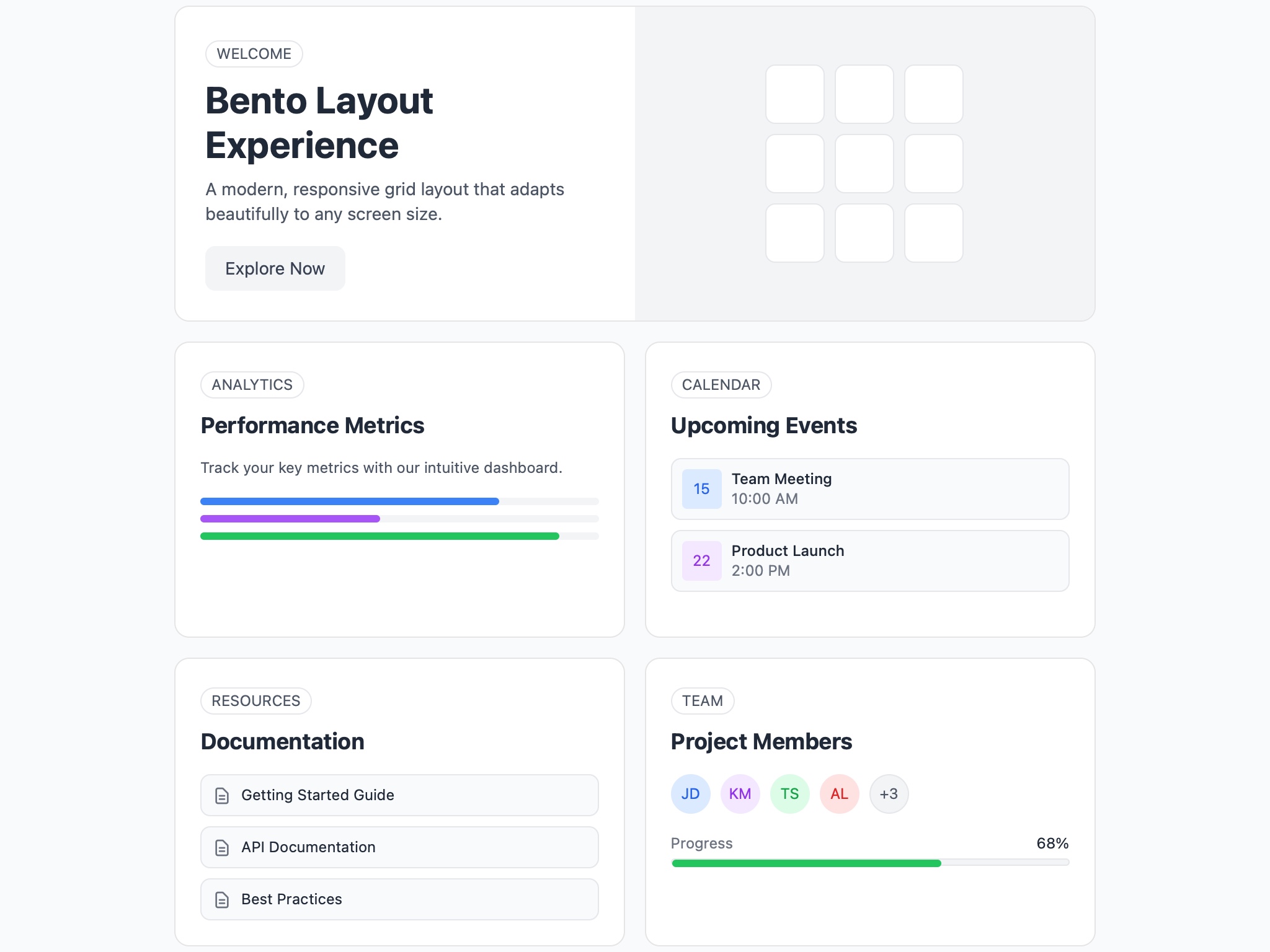 Preview for Responsive Bento Grid Interface