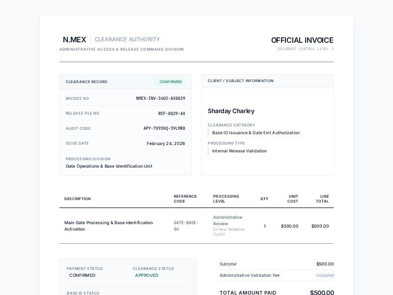 Preview for Security Clearance Invoice Template