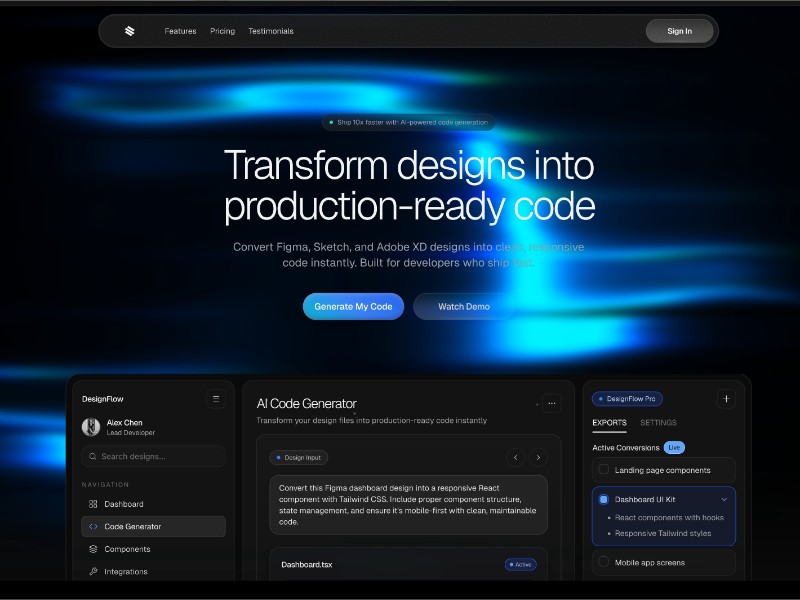 Preview for DesignFlow AI Code Generator Landing Page Template