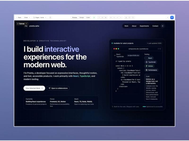 Preview for Developer Portfolio Landing Page Template