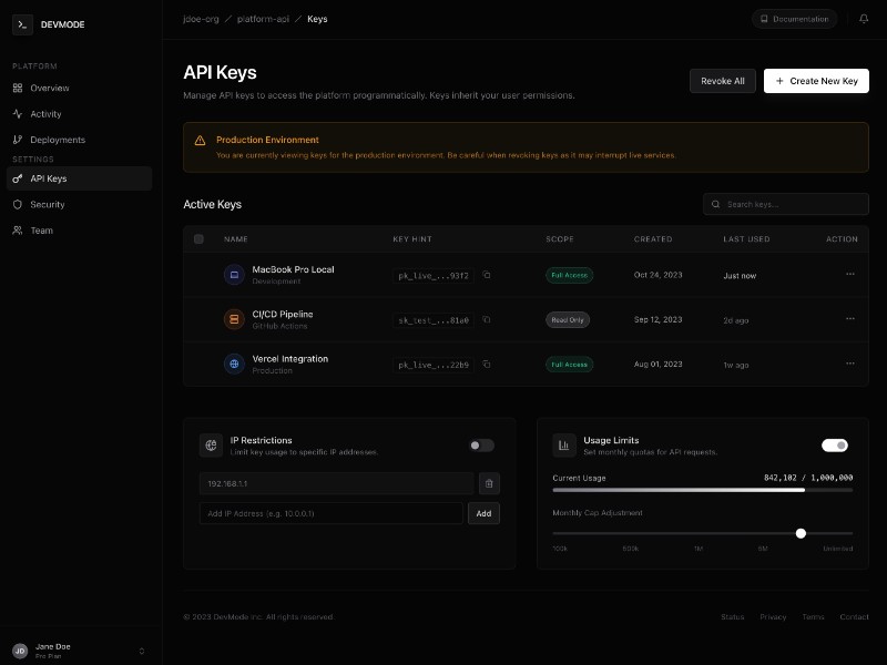 Preview for Developer API Dashboard Template