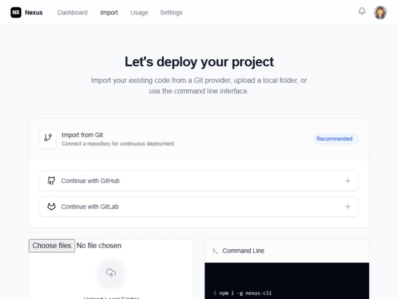 Preview for Developer Project Import Dashboard Template