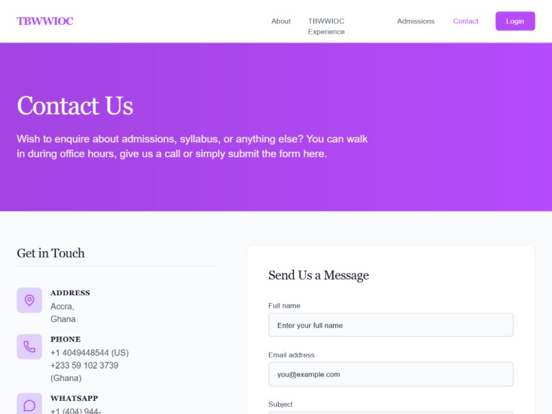 Preview for Education Contact Page Template