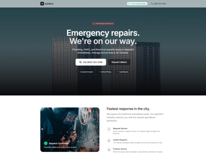 Preview for Emergency Home Services Landing Page Template