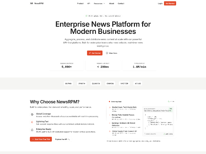 Preview for Enterprise News Platform Landing Page Template