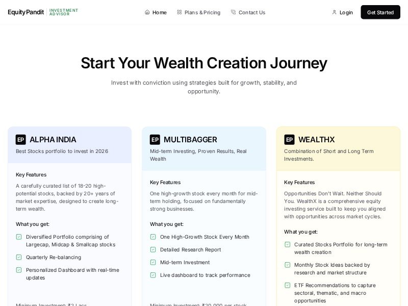 Preview for EquityPandit Investment Advisor Landing Page Template