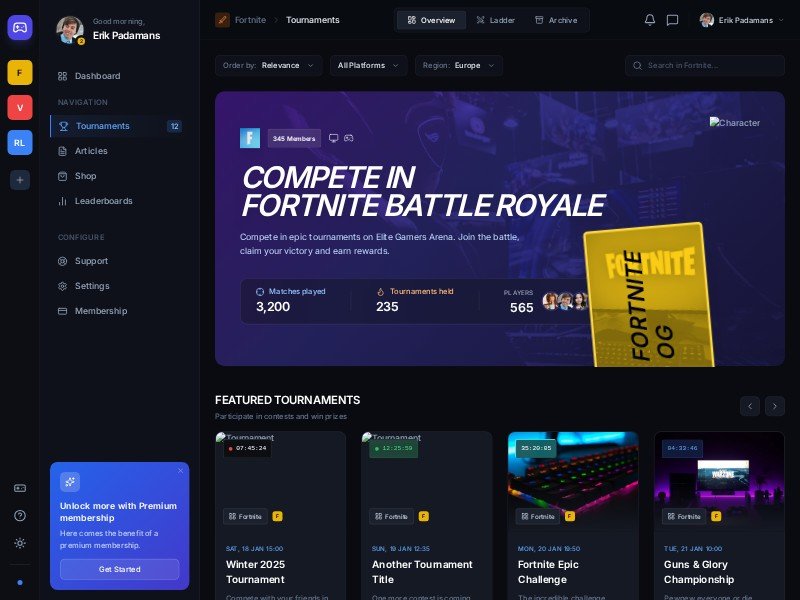 Preview for Esports Tournament Dashboard Template