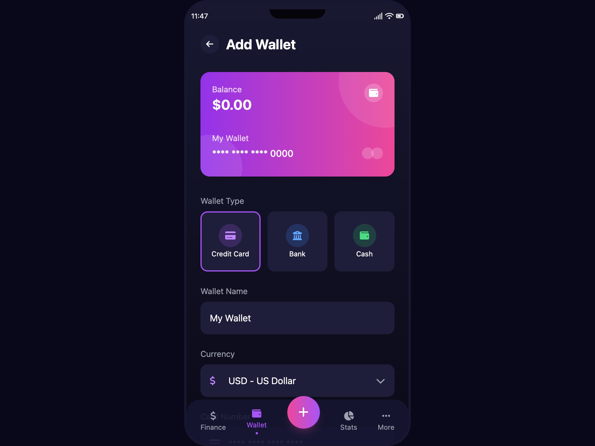 Preview for Wallet Setup and Details Form