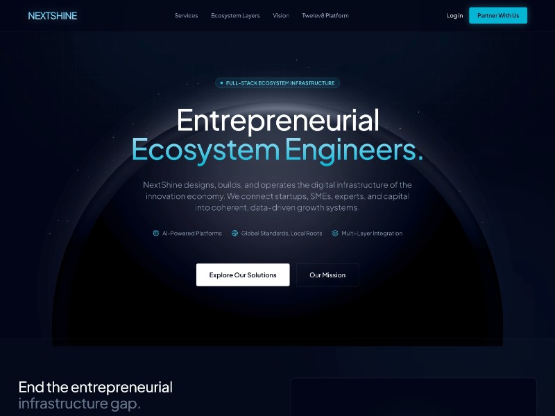 Preview for NextShine Entrepreneurial Ecosystem Landing Page Template