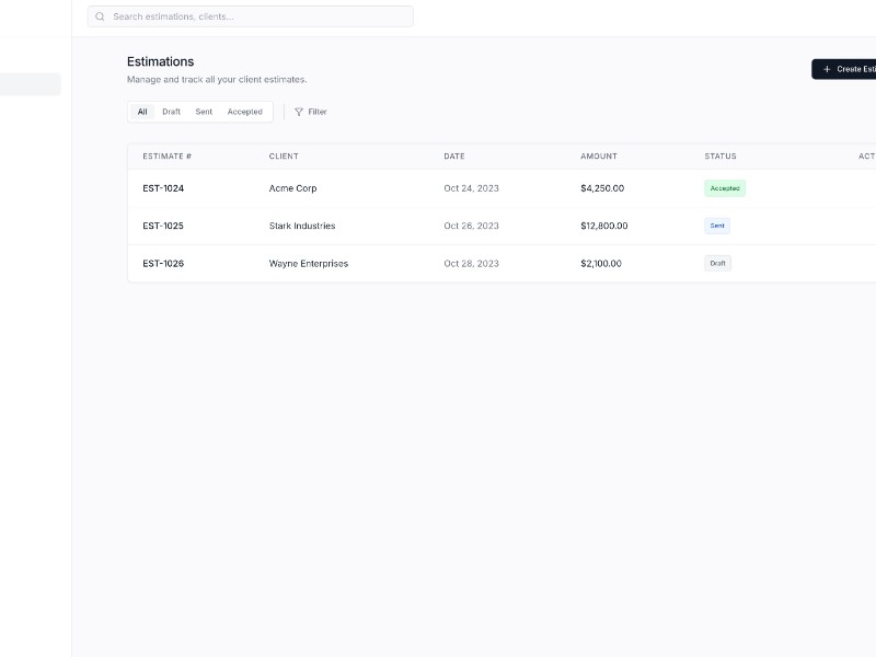Preview for Finance Estimation Dashboard Template