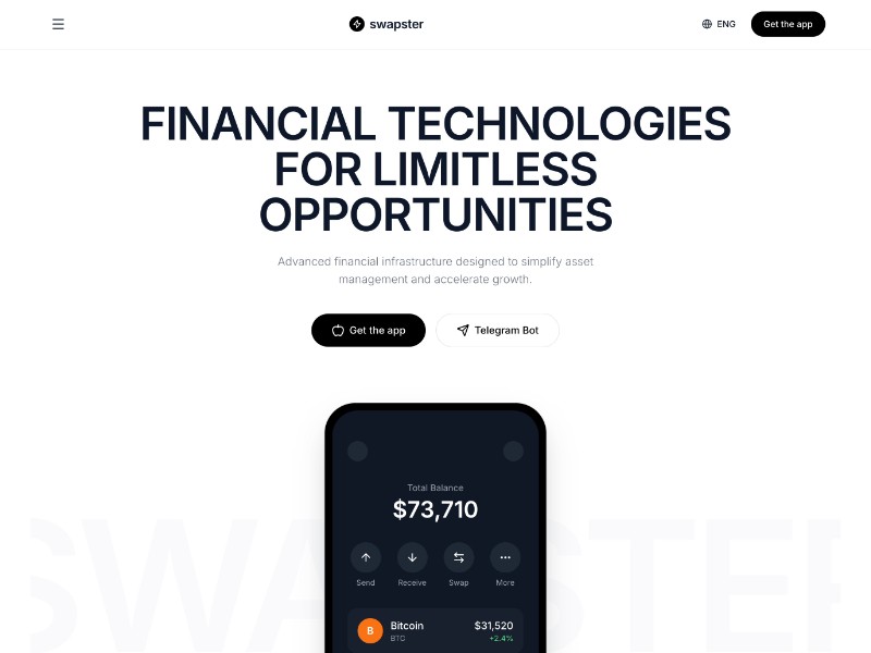 Preview for Swapster Fintech Landing Page Template