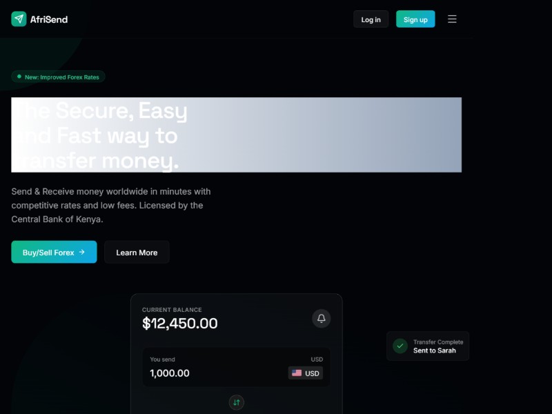 Preview for AfriSend Money Transfer Landing Page Template
