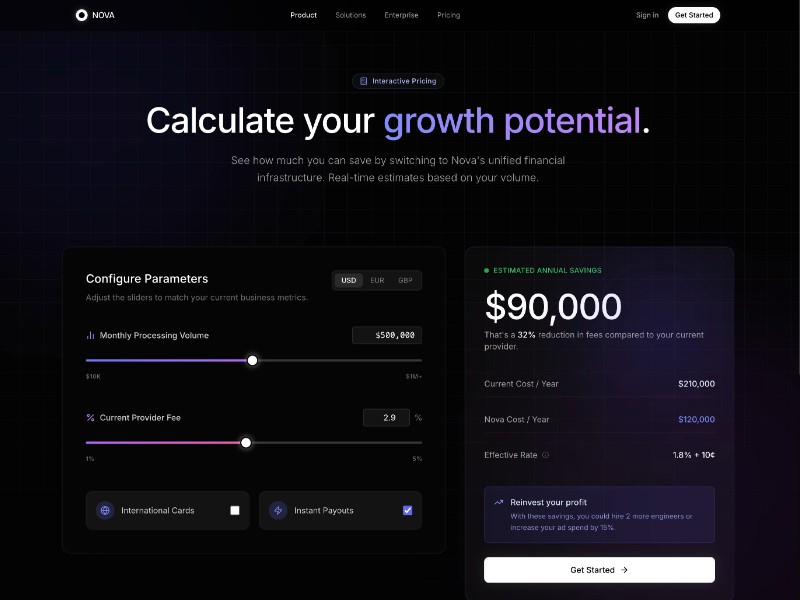 Preview for Fintech Pricing Calculator Landing Page Template