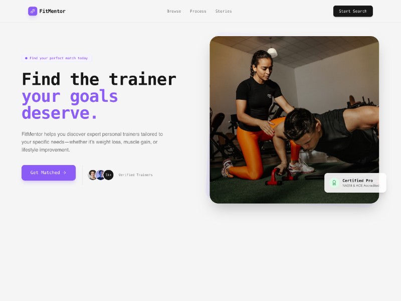 Preview for FitMentor Personal Trainer Matching Landing Page Template