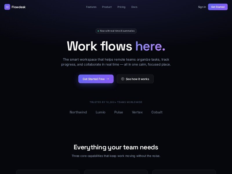 Preview for Flowdesk SaaS Landing Page Template