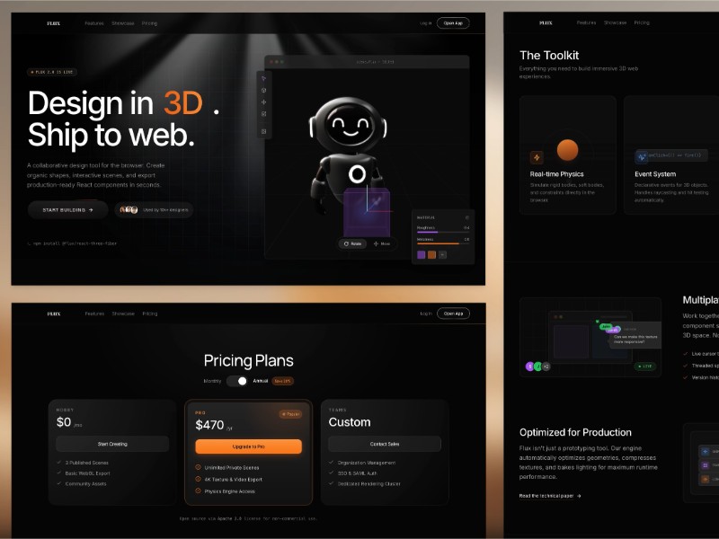 Preview for Flux 3D Design Landing Page Template