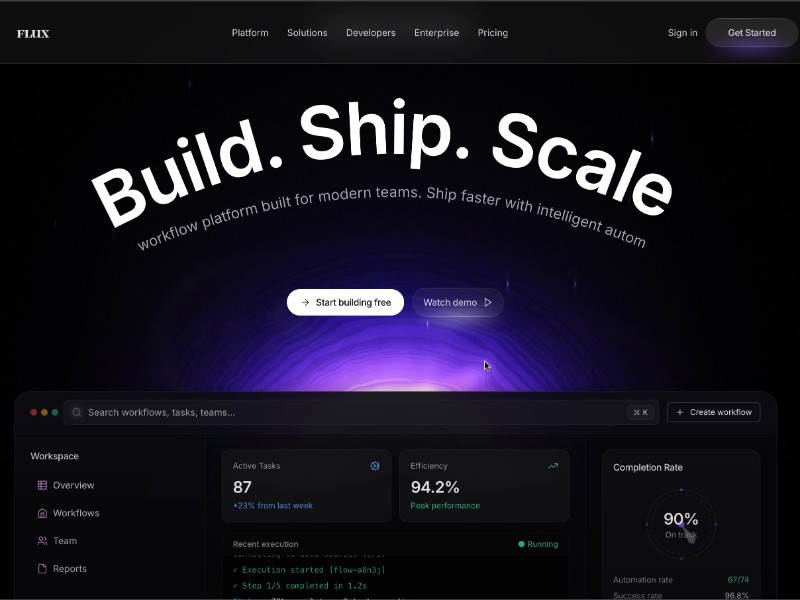 Preview for Flux Workflow Automation Landing Page Template