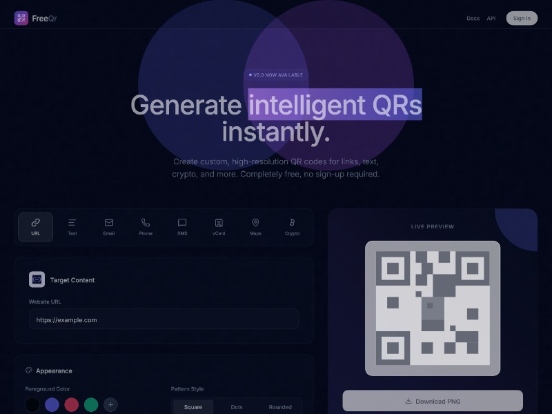 Preview for FreeQr.cz QR Code Generator Landing Page Template