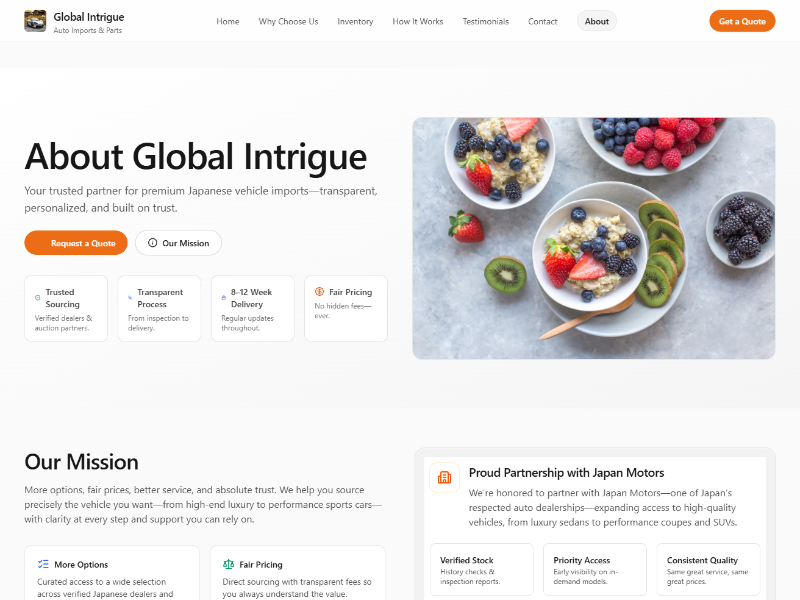 Preview for Global Intrigue Auto Imports Landing Page Template