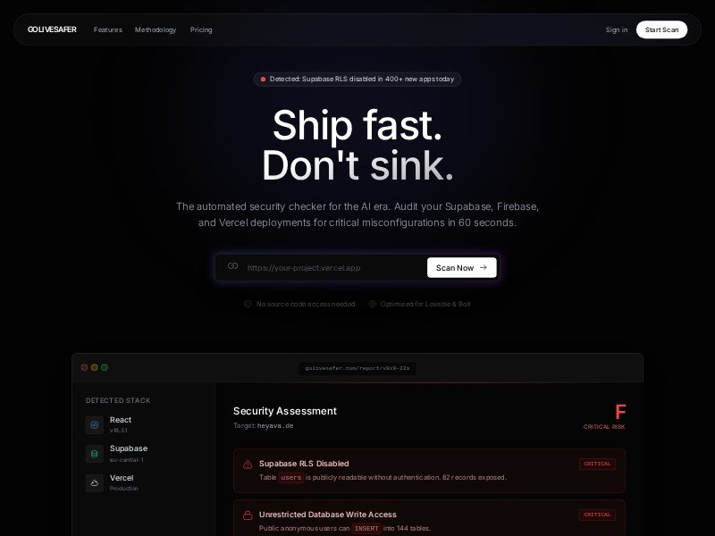 Preview for GoLiveSafer Security Scanner Landing Page Template
