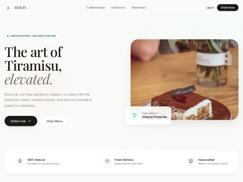 Preview for Esalta Pistachio Dessert Landing Page Template