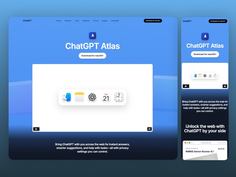 Preview for ChatGPT Atlas Hero Landing Page Template