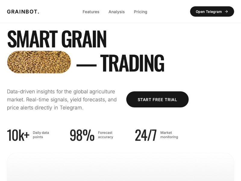 Preview for GrainBot Agro Analytics Landing Page Template