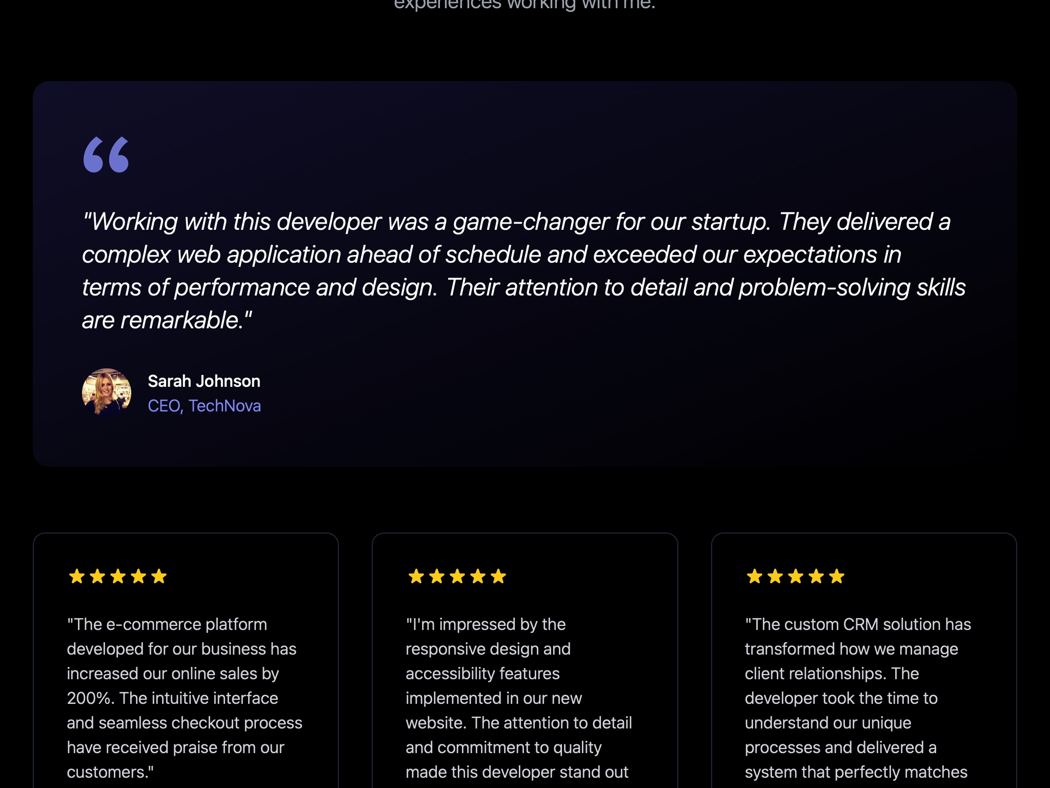 Preview for Client Testimonials Section