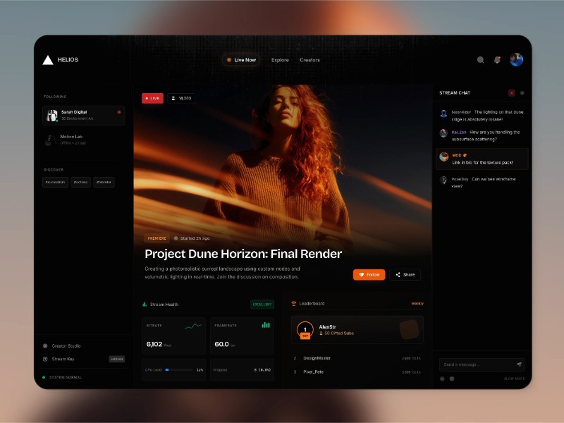 Preview for Helios Live Streaming Dashboard Template