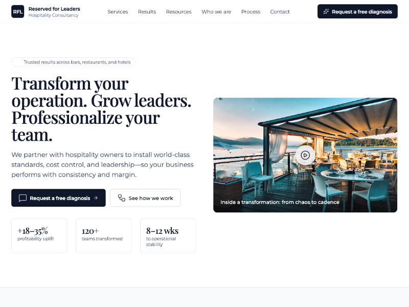 Preview for Hospitality Consultancy Landing Page Template