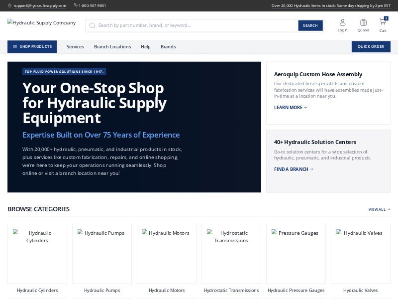 Preview for Hydraulic Supply E-commerce Landing Page Template