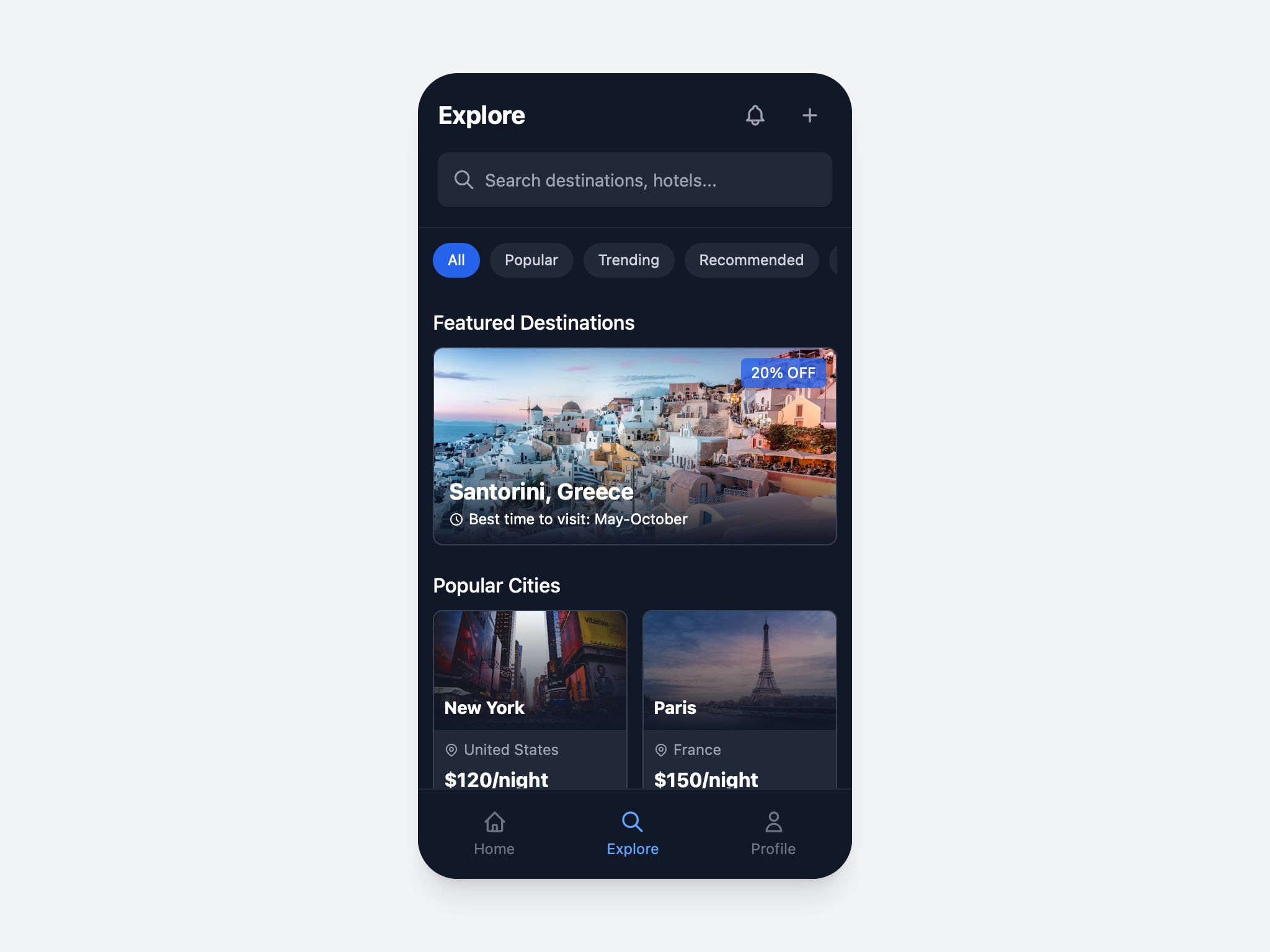 Preview for Travel Destinations Explorer UI