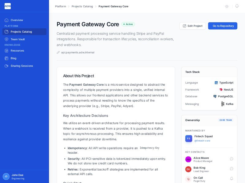 Preview for Developer Projects Catalog Dashboard Template
