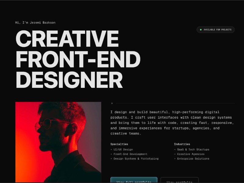 Preview for Creative Front-End Designer Portfolio Template