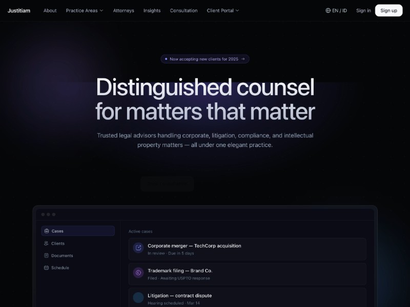 Preview for Justitiam Law Firm Landing Page 