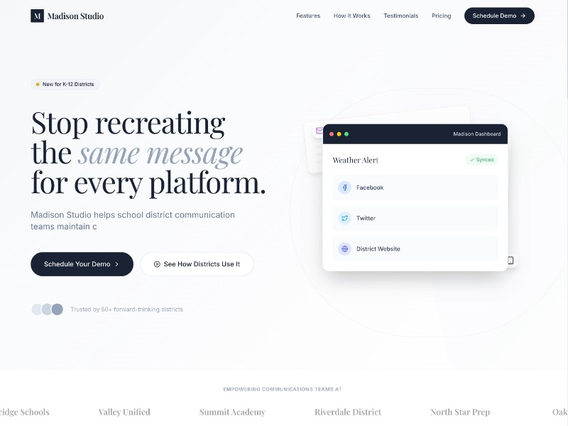 Preview for K-12 Communications Platform Landing Page Template