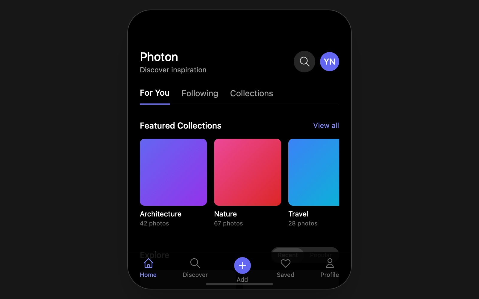Preview for Dark Mode Photo Collection Gallery UI