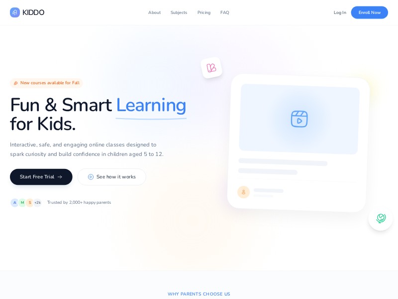 Preview for Kids Online Learning Landing Page Template